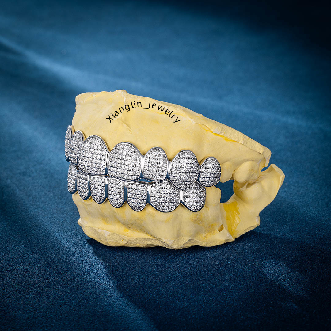 Custom Grillz Fine Jewelry VVS Honeycomb Shape Moissanite Diamond Tooth 925 Silver Iced Out Grillz for Teeth