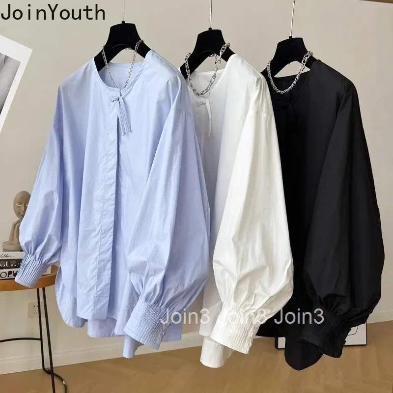 Vintage Women Shirts O-neck Lantern Sleeve Blouses Chinese Style Cotton Tops Loose White Blouse 2025 Blusas Mujer De Moda 63c523