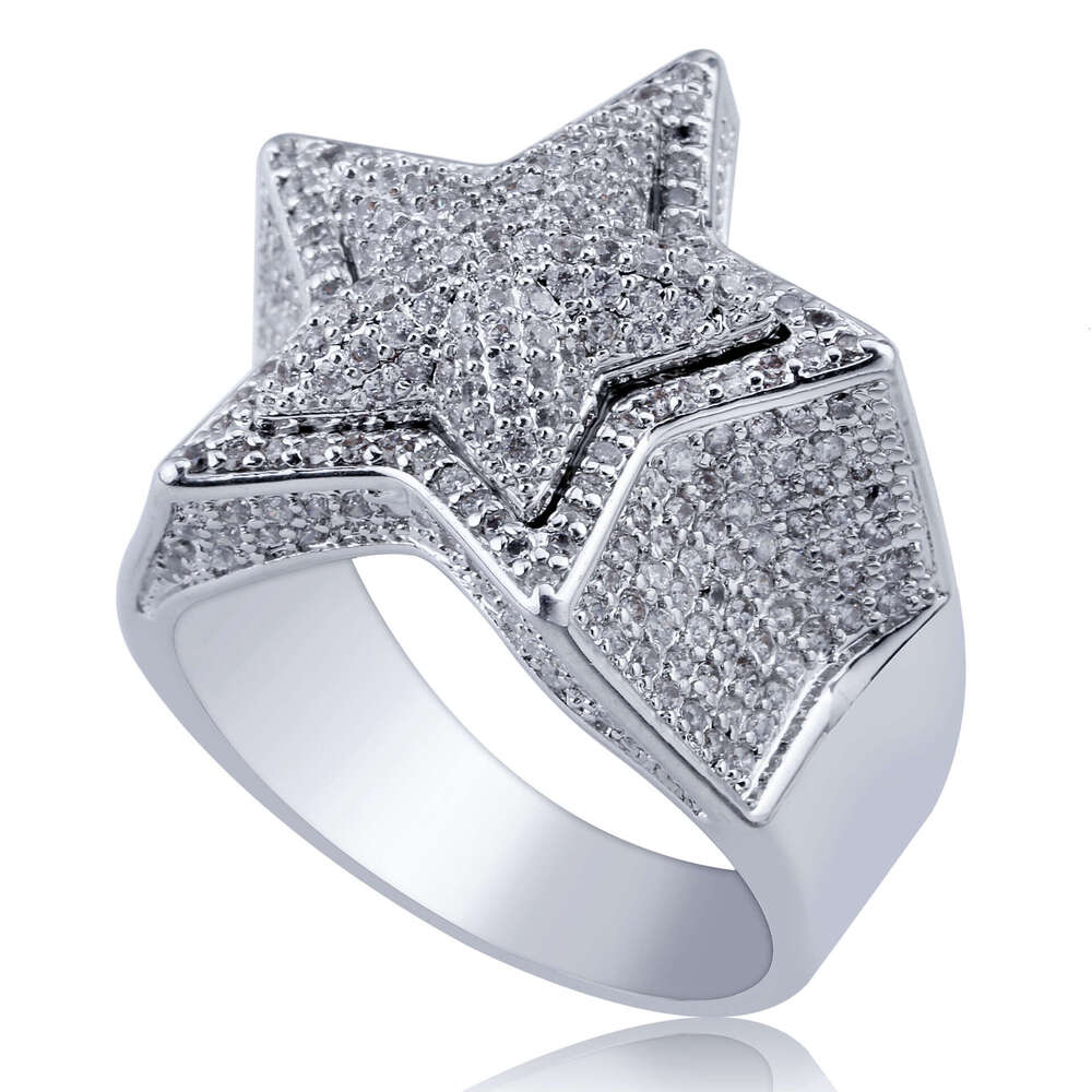 Jin Ao Jewelry Five-Pointed Star 3D New Upgraded White Copper Hip-Hop Trendy Brand Ring Accessory