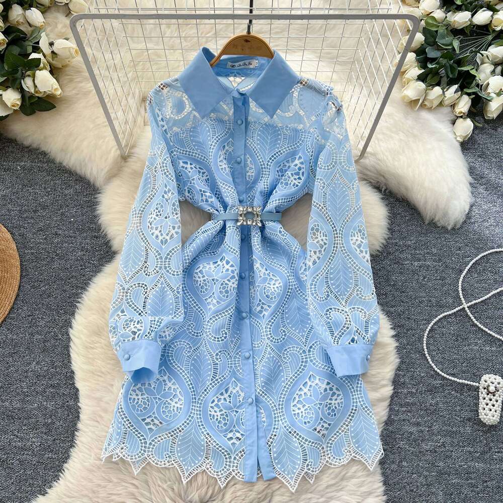 Elegant Hook Flower Hollow Embroidered Vestidos Dress Slim Women Evening Party Summer Clothing Ceremony Dresses