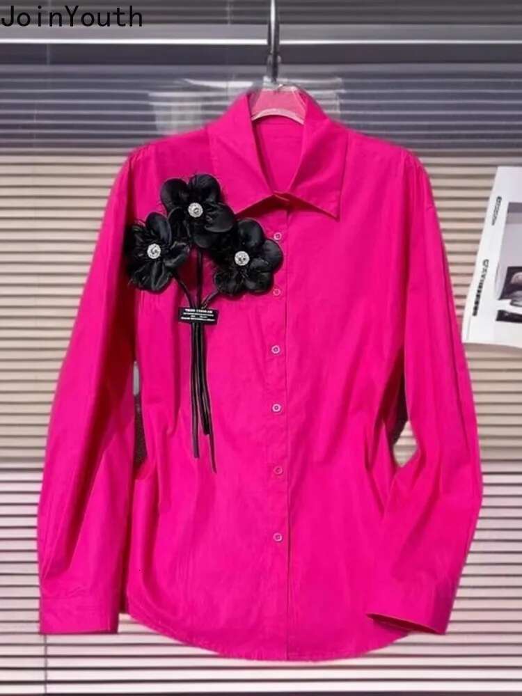 2025 Camisas De Mujer Korean Blouses for Women Long Sleeve 3D Floral Shirts Temperament Lady Tops Slim Fit Vintage White Blouse