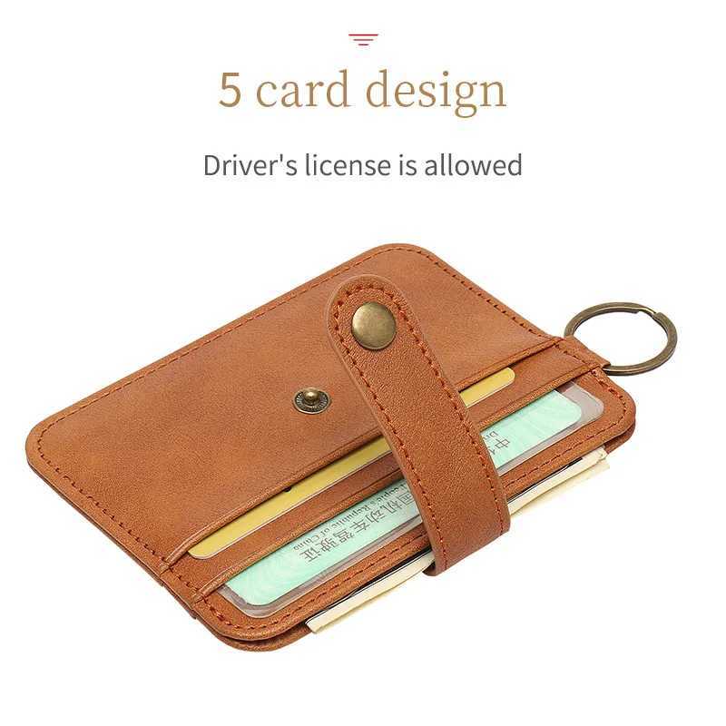 Anti RFID Mini Holder With Drivers License Slot Men Thin ID Bag Women Small Wallet Key Circle Ring Z250621