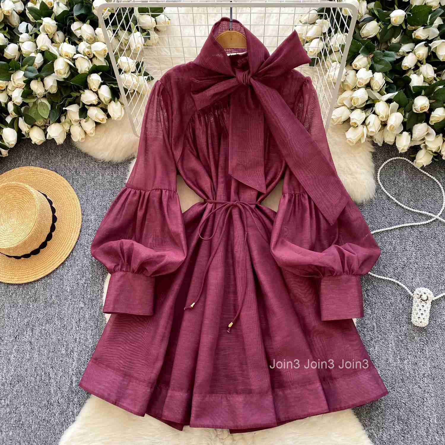 2025 Vestidos De Mujer Chic Dress for Women Solid Color Vintage Temperament Robe Femme Lantern Sleeve Bandage A-line Dresses