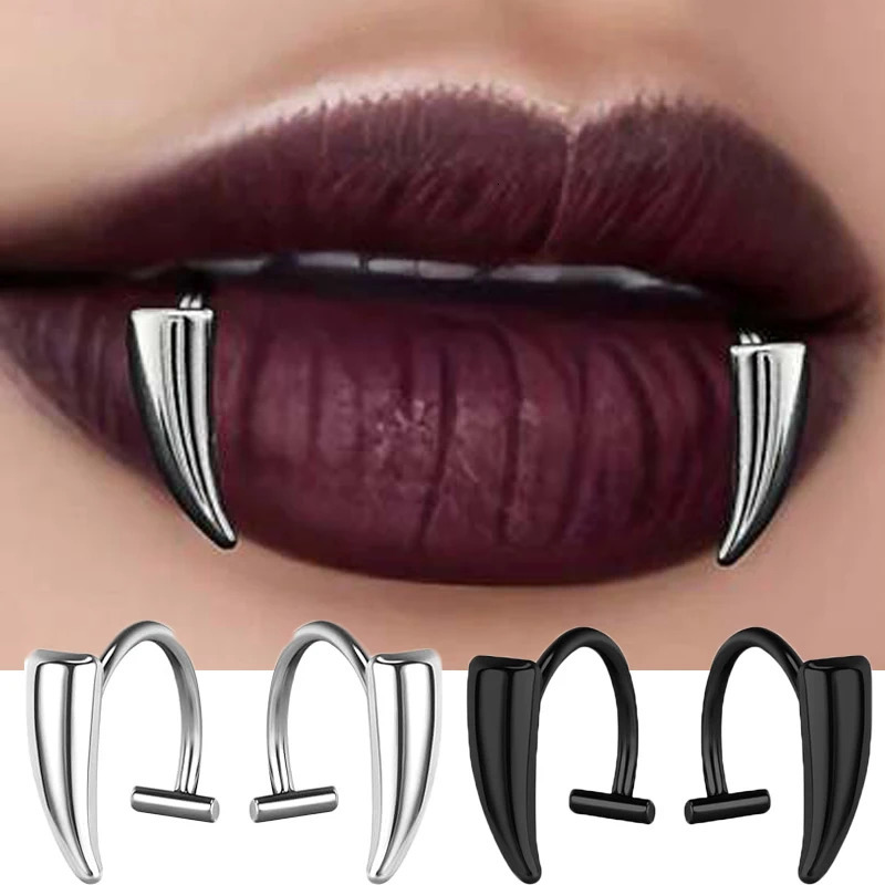 1pair Stainless Steel Personalised Sharp Teeth Piercing Lip Ring Punk Exaggerated Jewelry for Women Gothic Body 250613