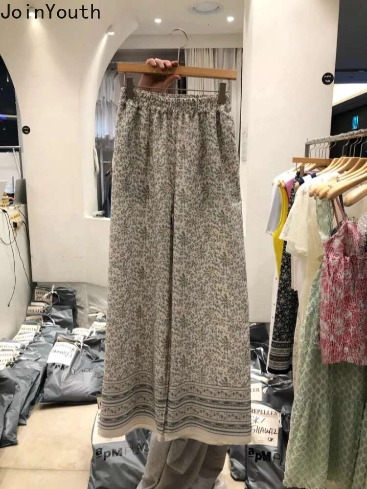 Summer Vintage Wide Leg Pants Chinese Style Elastic Waist Pantalon Femme Vintage Straight Casual Chic Trousers 2025 New Bottoms