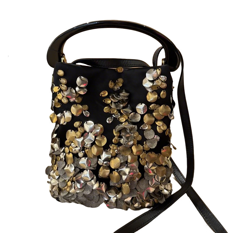 Free shipping designer bag 2025 New European and American Style High-end Fashion Exquisite Sequin Handbag Bucket Bag Handmade Shoulder Bag Crossbody B