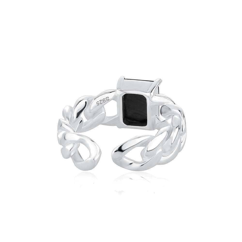 S Silver Korean Version INS Niche Design Live New Square Natural Crystal for Women Light Luxury Open Ring