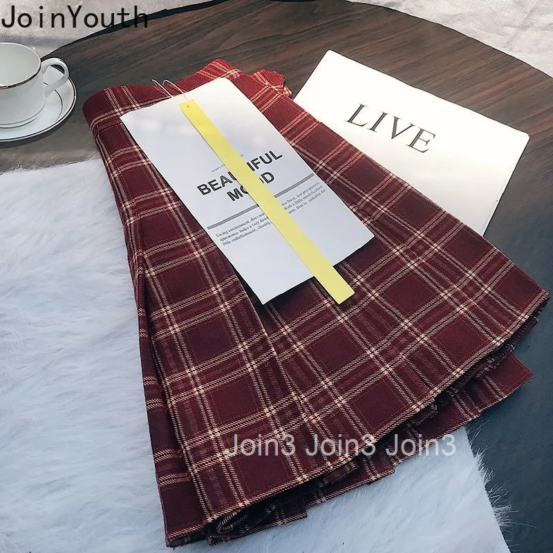 Vintage Skirts for Women 2025 Faldas Mujer De Moda Fashion Sweet Japanese Saia High Waist A-line Jupe Plaid Pleated Mini Skirt
