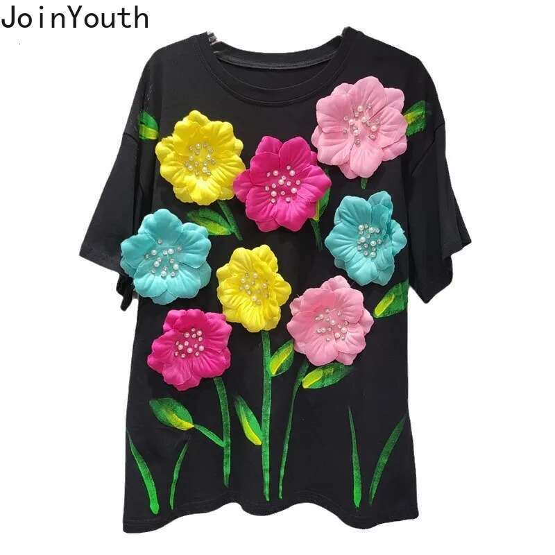 Sweet Woman Tshirts 2025 Ropa Mujer Short Sleeve O-neck Tees Chic 3D Floral T Shirt Summer Camisetas Casual Fashion T-shirt Tops