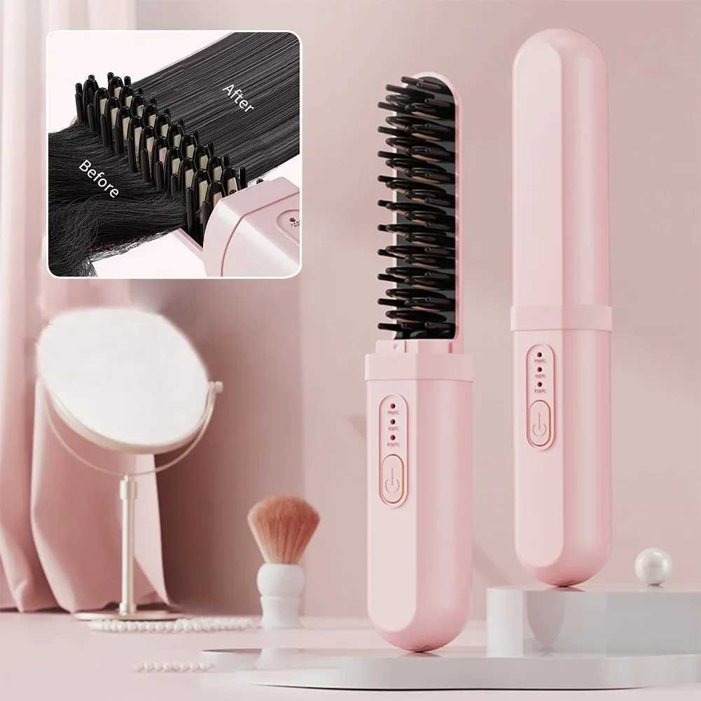 Mini Portable Wireless Hair Straightener Rechargeable Negative Ion Dual-purpose Hair Straightener Curling Iron Hair Style ToolXJ250621