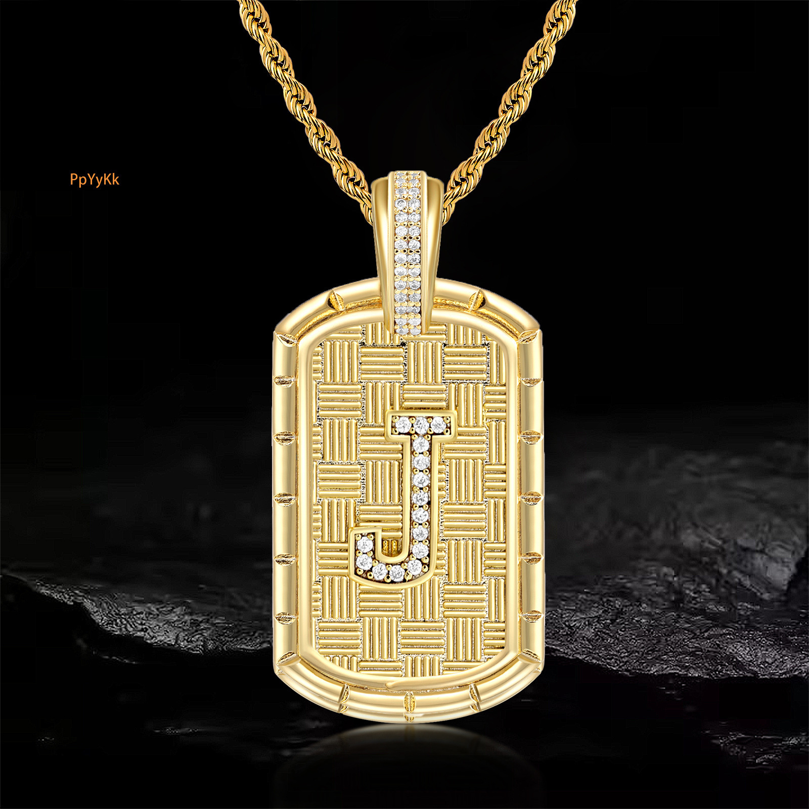 Hip Hop druzy jewelry 26 Letter Diamond Inlaid Pendant Necklace Creative Square Plate Jewelry with Personalized Design