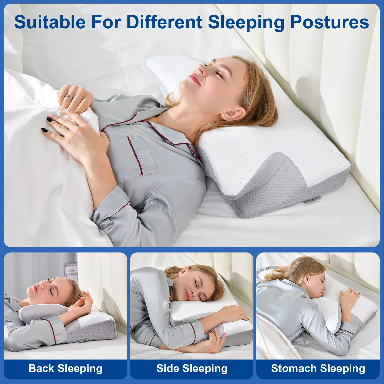 Pulatree Cervical Pillow for Neck Shoulder Pain Relief Sleeping Ergonomic Memory Foam Breathable Removable Pillowcase 250618