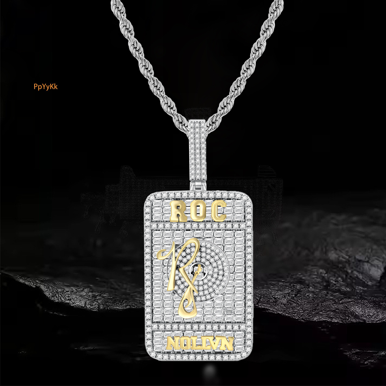 Luxury Moissanite Full Iced Out Letter Pendant Diamond Inlaid Rectangular Hip Hop Cool Statement Necklace Pass the diamond tester