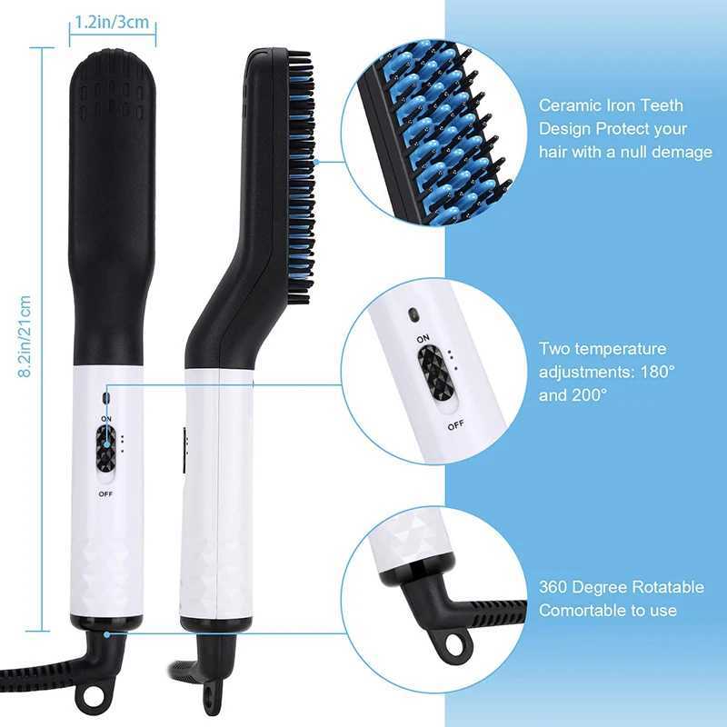 Electric Mens Hair Straightening Brush Heated Beard Straightener Smart Heating Comb Iron Ceramic Womens Hairbrush Styling ToolXJ250621