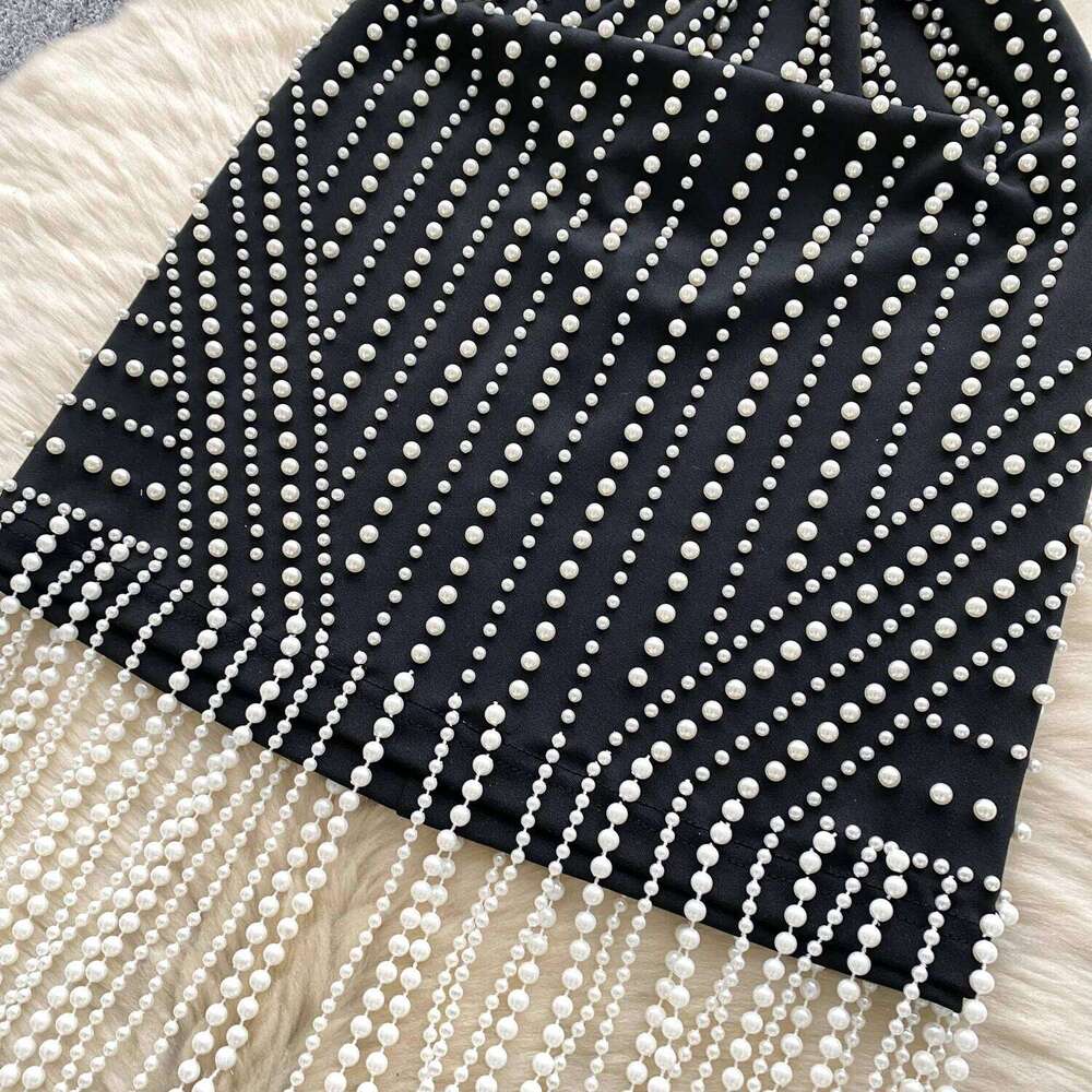 Chic Elegant Tassel Beading Korean Fashion Fairy Sexy High Waist Vestidos Summer Vacation Ceremony Dresses