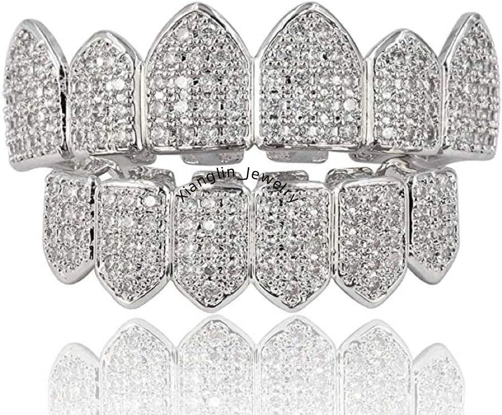 925 Sterling Silver Custom Teeth Grills for Men Bling Real Grillz with Iced CZ Top Bottom Zircon Geometric Hip Hop Party Jewelry
