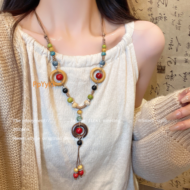 Druzy jewelry Bohemian Style Ceramic Necklace for Women Elegant Zen Long Sweater Chain Exotic Ethnic Style Accessory