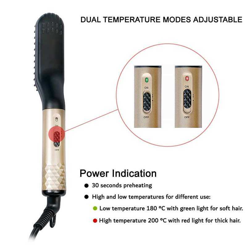 Small Portable Hair Straightener Brush Beard Straightener Electric Comb Ptc Fast Heating Beard Straightener Brush For MenXJ250621