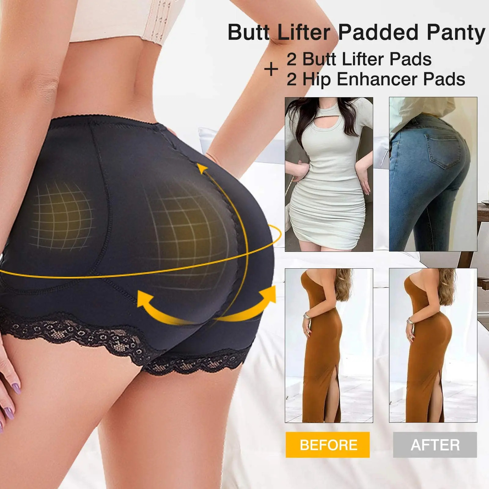 LILVIGOR Padded Underwear for Women Butt Lifter Seamless Booty Pads Butt Enhancer Panties Lace Shapewear shorts 250617