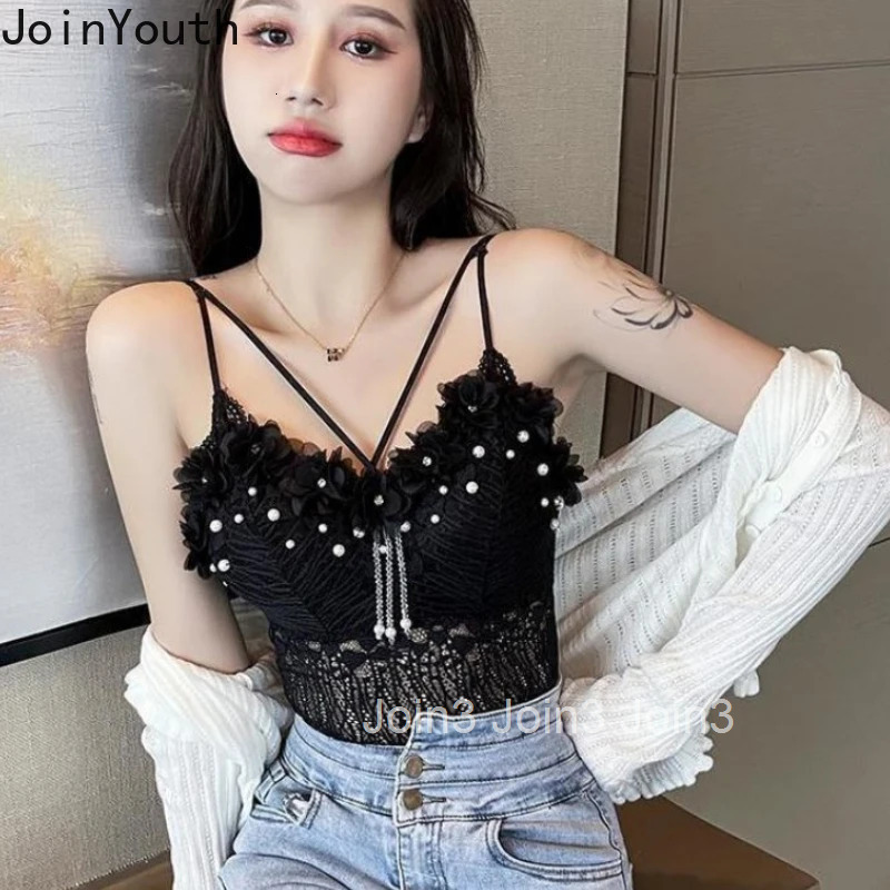 Women Vest Heavy Beading Tassel Floral Crop Tops Tunic Fashion Sexy Summer Camis 2025 Ropa Mujer Lace Sweet Korean Tanks 7p468