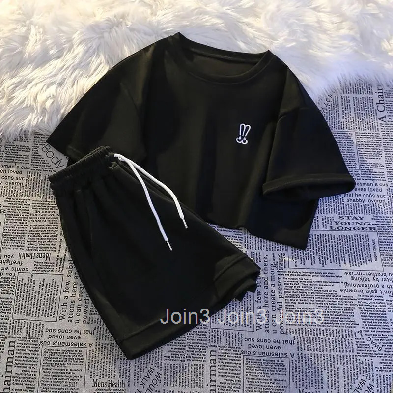 Women Two Piece Sets Summer Clothing Short Sleeve O-neck Oversized Tshirts Elastic Waist Pocket Shorts Suit Casual Chic Y2k Set