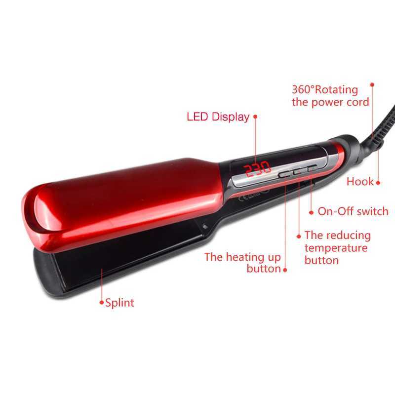 Kemei Professional Hair Straightener Irons LED Display Ceramic Flat Iron Wide Plates Chapinha Para Cabelo Adjustable TemperatureXJ250621