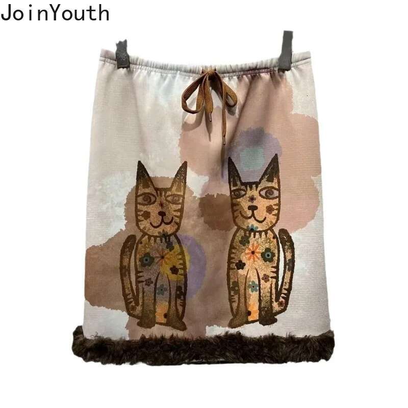 2025 Faldas Mujer De Moda Bodycon Skirts for Women Cat Cartoon Print Slim Fit Jupe Fashion Korean Saia Bandage Mini Skirt 63c517