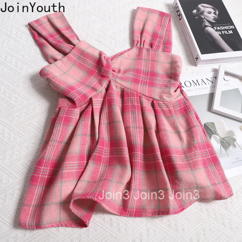 Women's Clothing Floral Vest Tunic Sleeveless Summer Tanks Cute Crop Tops Fashion Korean Sweet Camis Casual Plaid Vintage Top