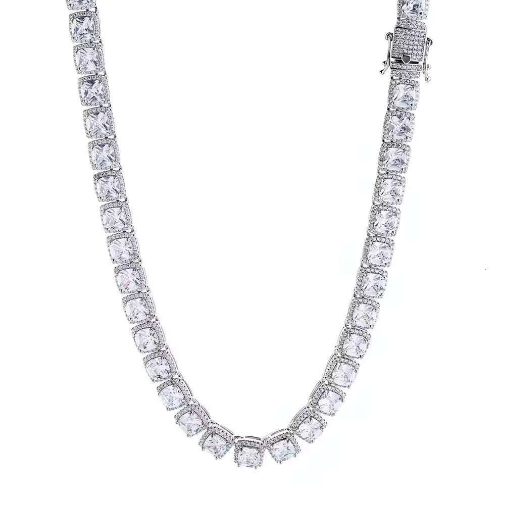 Hot Sale Silver 10mm Rock Candy Diamond Chain S925 Silver Hip Hop Square Moissanite Necklace for Men Gold Plated