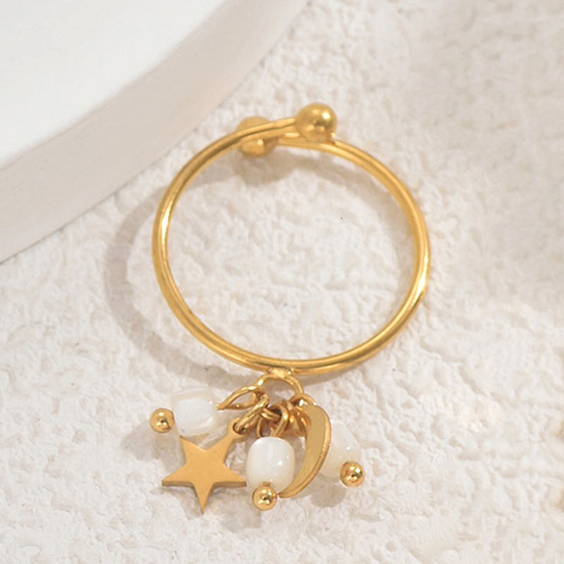 Style Women's Personality Inlaid Rice Bead Design Star Moon Open Versatile Index Finger Ring