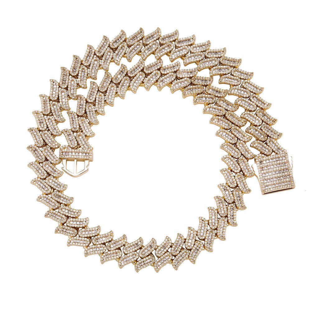 Jin Ao New 16MM Dia-Shaped Thorn Full Dia Baguette Cuban Necklace Bracelet Hip-Hop Unisex Same Style