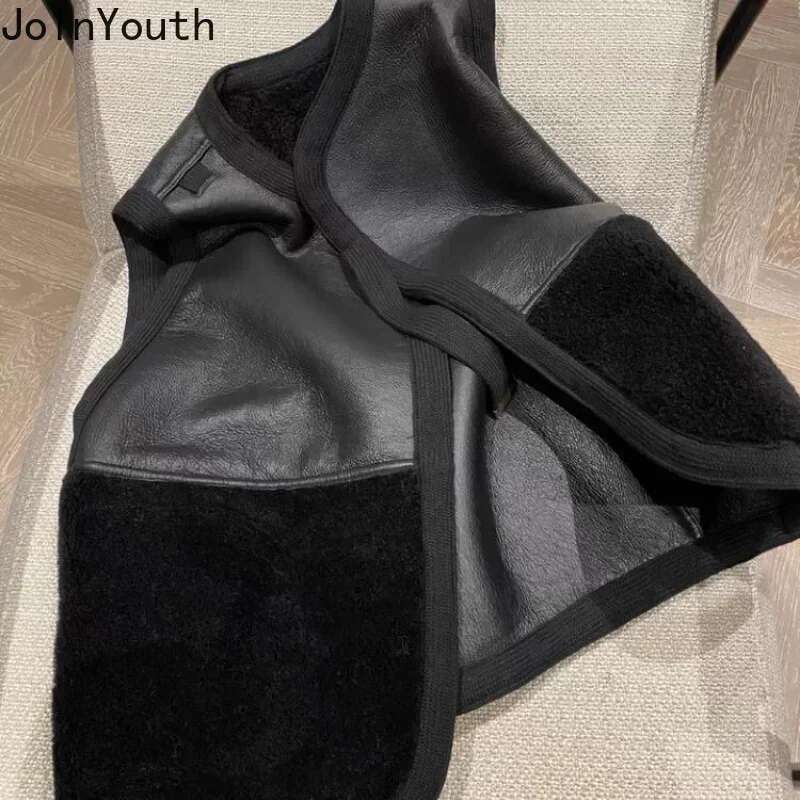 2025 Ropa Mujer Thicked Vest for Women Patchwork PU Black Tanks Jackets Fashion Casual Waistcoat Korean Tops Y2k Clothes 27L170