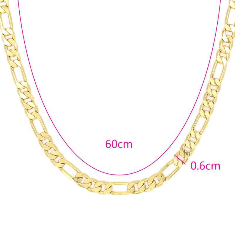 Hot Sale Copper Jewelry Women Men Wholesale Plain 14K 18K Gold Plated 24 Inches Flat Figaro Chain Necklace