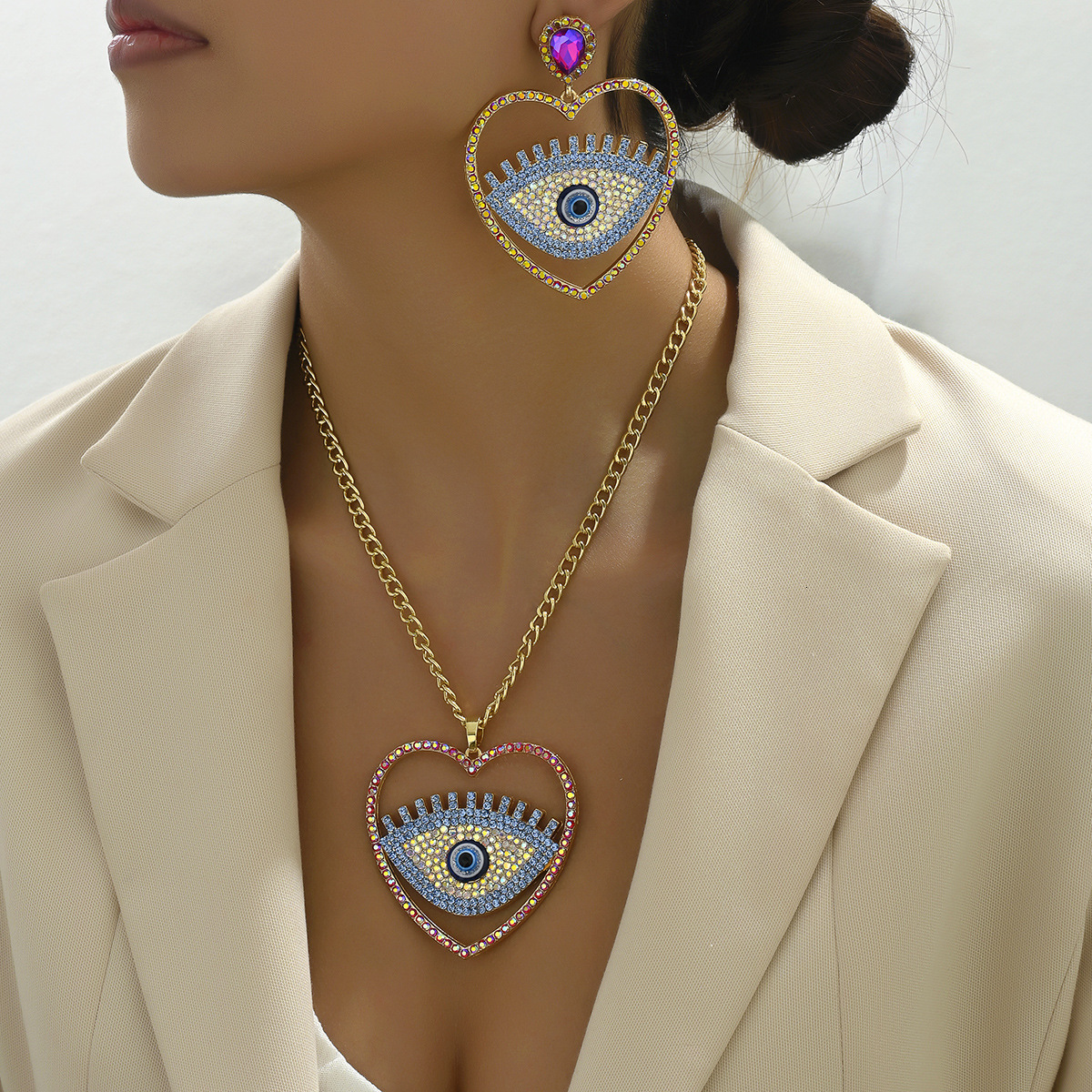 Earrings And Necklace Personality Devil's Eye Long Clavicle Chain Set