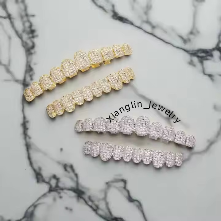 Engraved Design 10K Gold Plated Moissanite Round Cut Diamond Fine Grillz with Deep and Glossy Finish For Gifting Some One