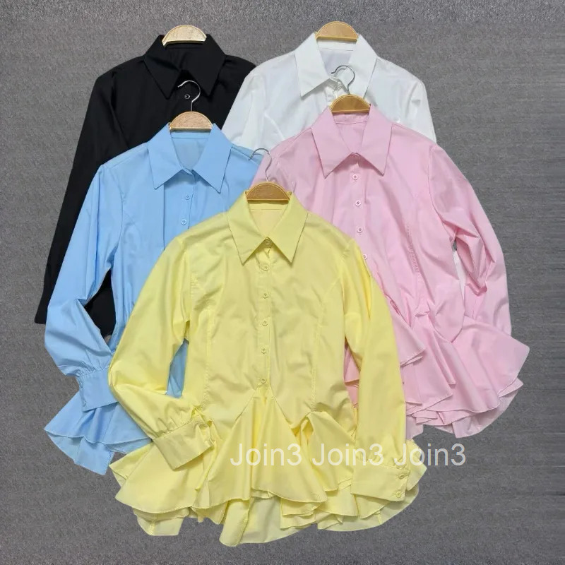 Temperament Lady Tops White Blouses Womens Clothing Long Sleeve Patchwork Shirts Camisas De Mujer Slim Fit Irregular Blouse