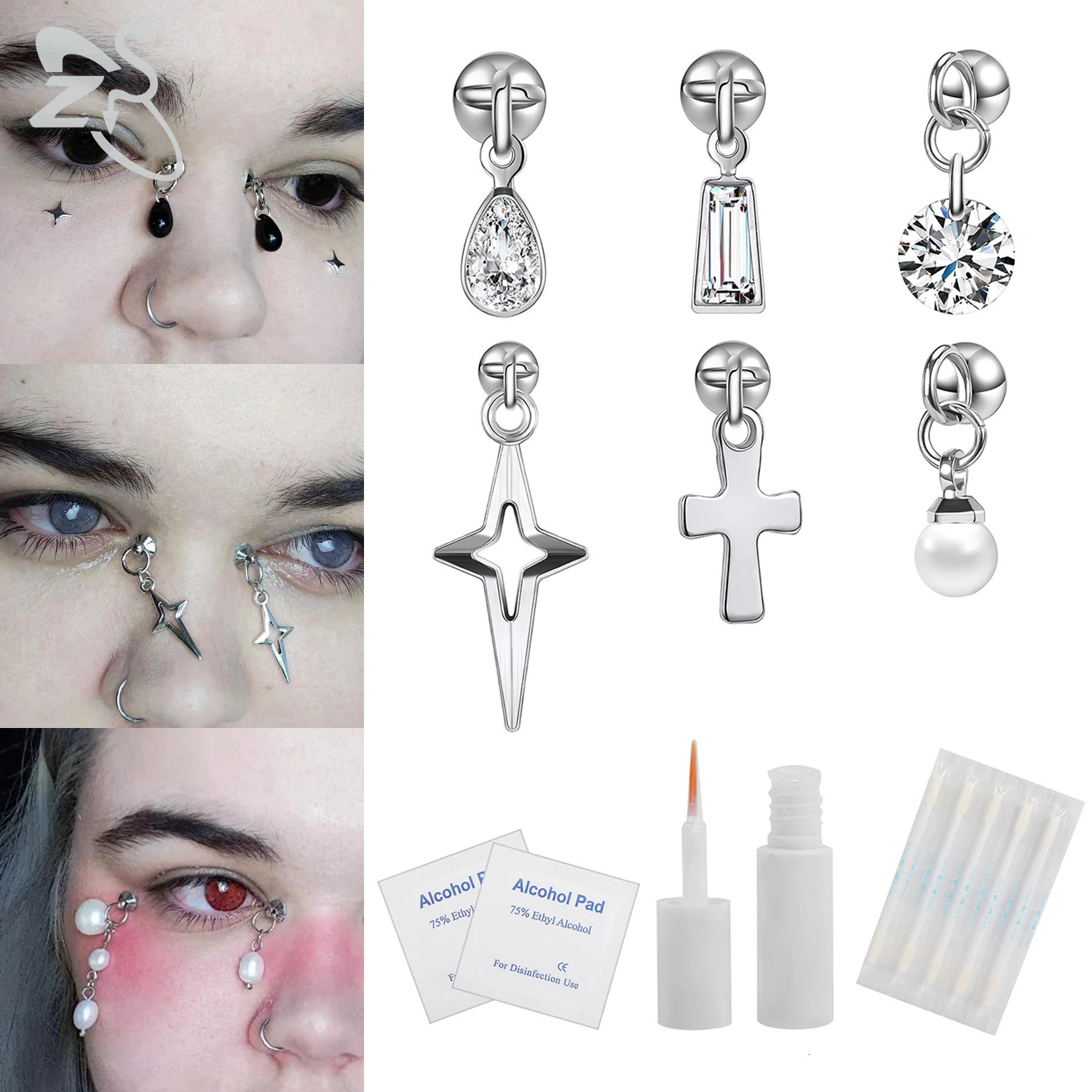 ZS 1 Set Eyebrow Ring Men Nose Lip Labret Studs Faux Belly Rings Replacement Ball Cone Non-Piercing Body Piercing Jewelry 250617
