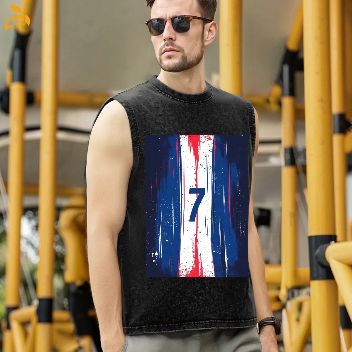 free shipping of customized fashionable Washed cotton sleeveless T-shirt with exquisite patterns from US