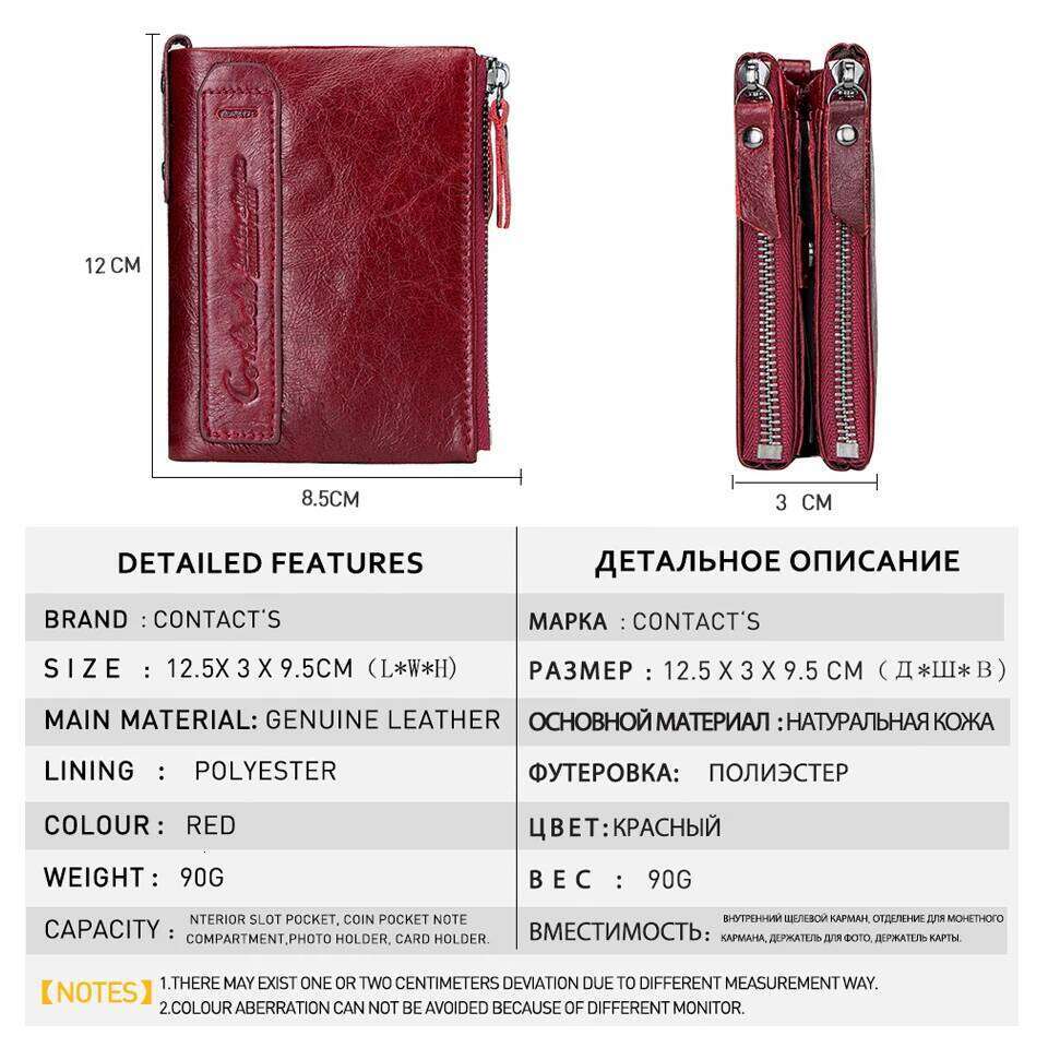 Genuine Leather Wallet Women Brand Double-Zipper Small Coin Purse Female Classic Money Bag ID Card Holder Name Engraving