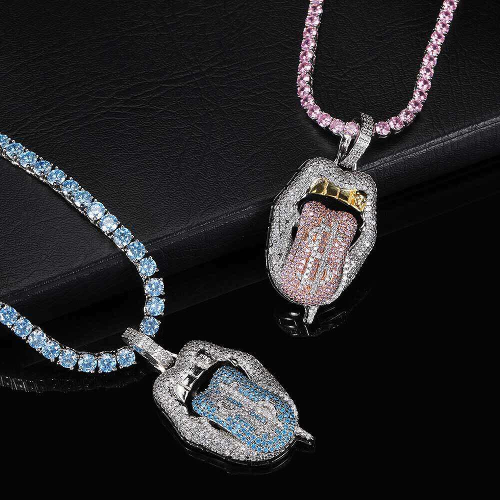Hip Hop Jewelry Micro Paved Zircon Trendy Brand Dollar Bill Mouth Tongue Men's Necklace Pendant f6e6