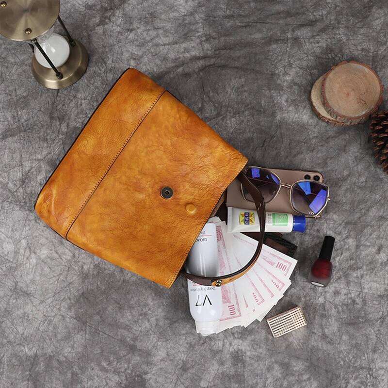 Luxury Bag MOTAORA Women S Vintage Bucket Genuine Top Grain Leather Handmade Purse Designer Casual Office Travel Shoulder Bag Designer