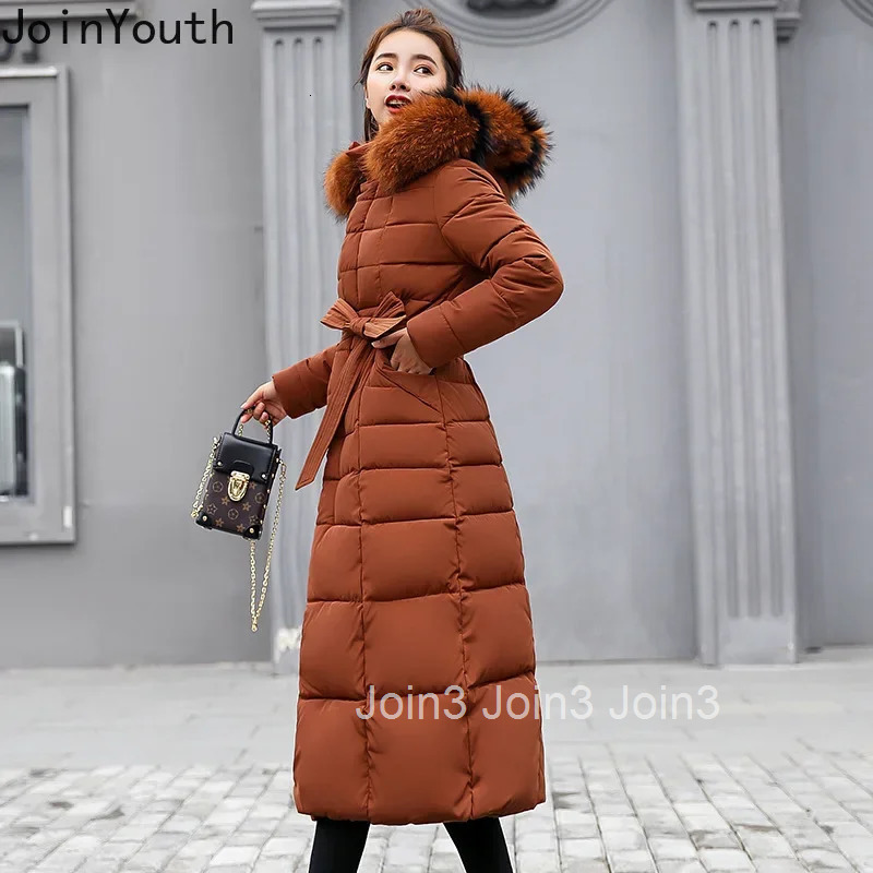 2025 Winter Clothing Women Parkas Hooded Slin Fit Zipper Jackets Thicked Warm Outwear Fashion Bandage Korean Long Coats Y2k Tops
