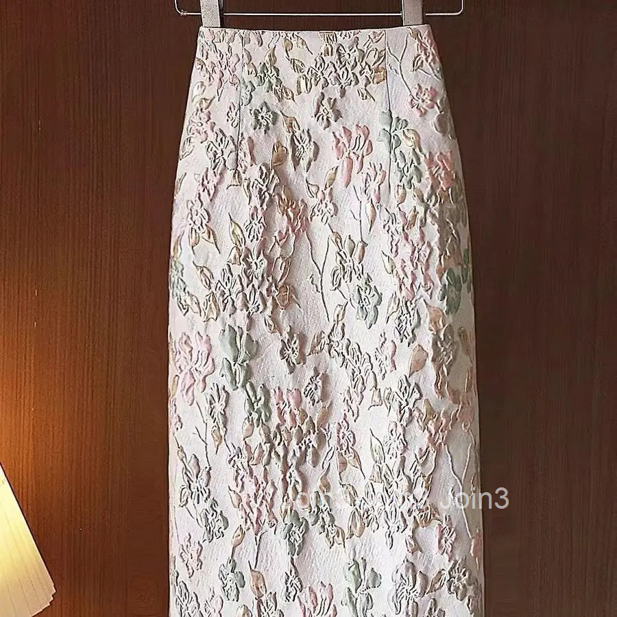 Floral Skirts for Women Korean Jupe 2025 Faldas Mujer De Moda High Waist A-line Fashion Saia Split Bodycon Temperament Skirt