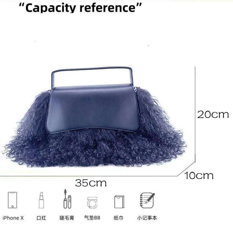 2025 Autumn/Winter Fuzzy Lambskin Bag Tassels: Luxurious Fashion Leather Handbag With Fur And Veet Trim