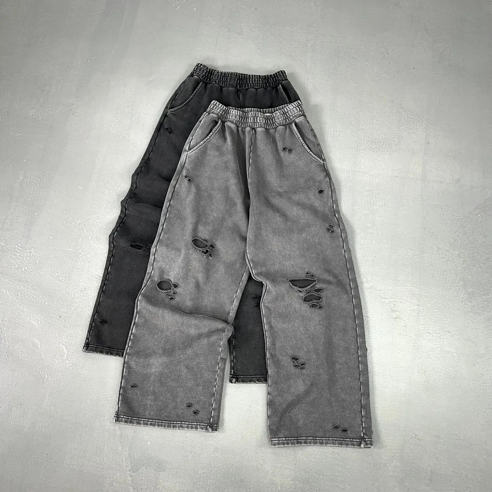 Elastic Waist Torn Pants Trousers with Frayed Ripped Holes for Women Men Distressed Grunge Y2k Goth Loose Sweatpants Streetwear 250616