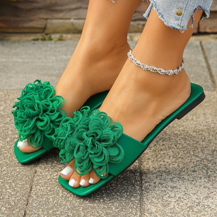 Luxury Brand Designer Shoes Sandals Cross-Border Foreign Trade Women's Slippers 2025 Spring New Fashion Floral One-Strap Casual Flat Beach Sandal