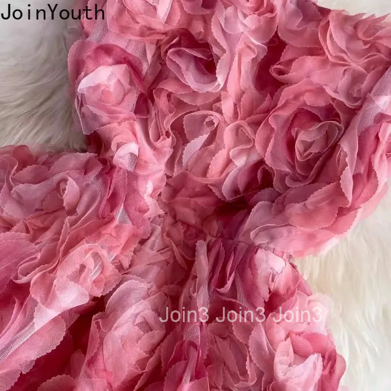 Sweet Dress for Women Temperament Sexy Sling Robe Femme 2025 Vestidos De Mujer Slim Waist 3D Floral A-line Summer Dresses 27v839