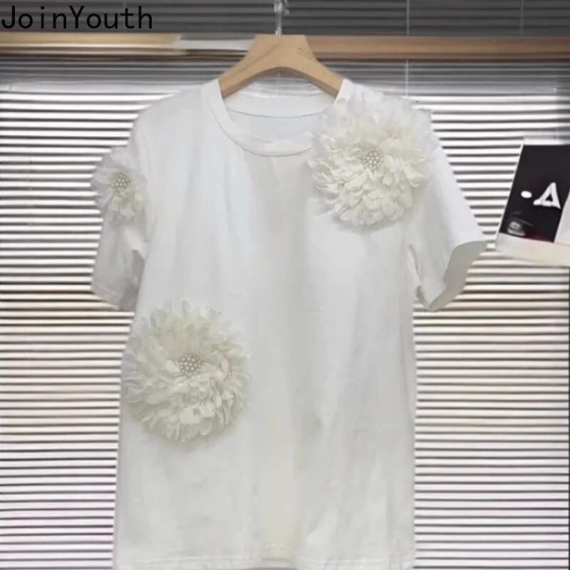 Summer Women Clothes Y2k Tops White Woman T-shirts 2025 Ropa Mujer 3D Floral Tees Short Sleeve O-neck Fashion Casual T Shirts
