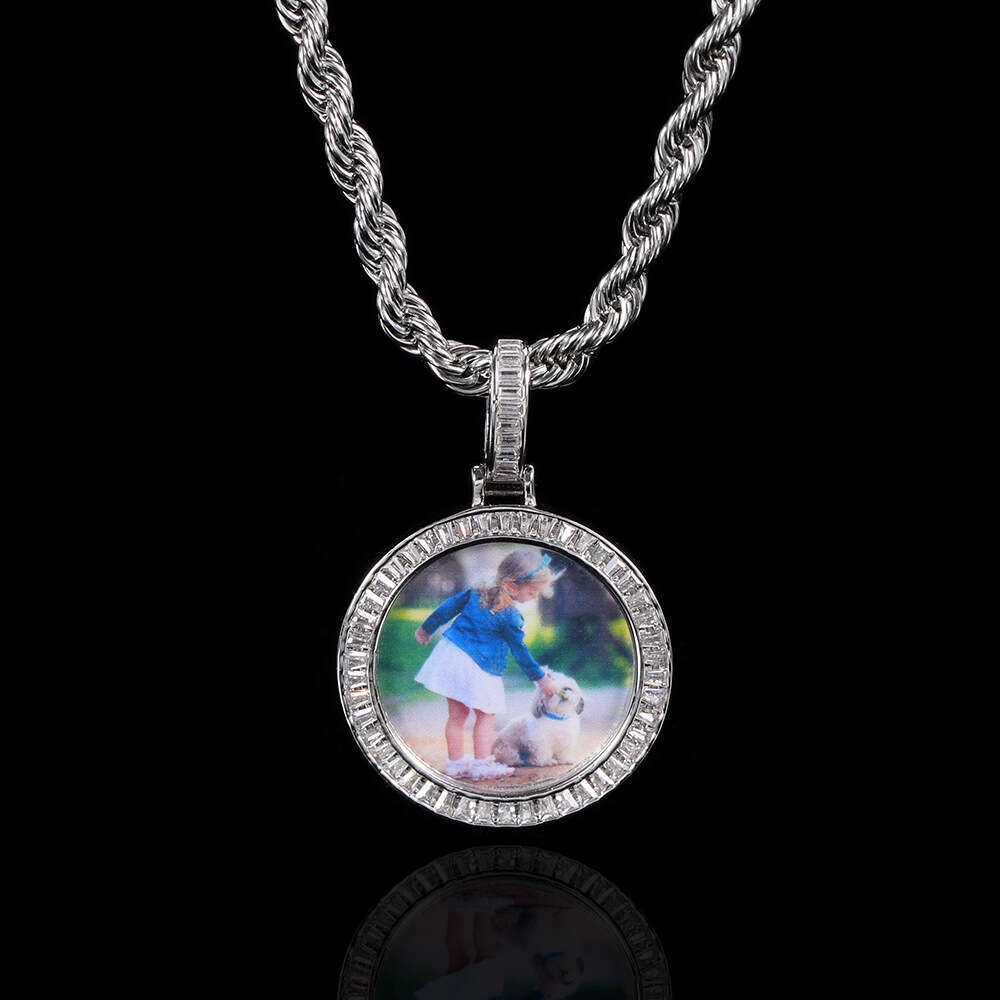 Mini Small T Square Zircon Round Pendant Personalized Commemorative Hip Hop Photo Frame Necklace bb02