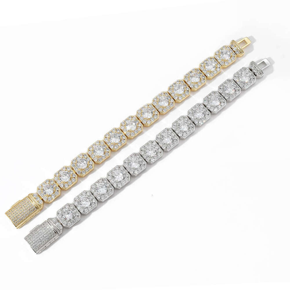 for Men 13mm Flip Clasp Rock Sugar Zircon Bracelet Men's Trendy Hip Hop Accessories 9dd7